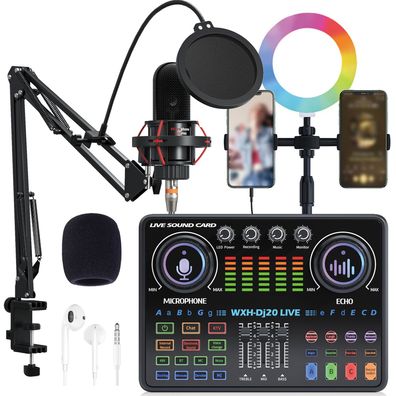48V Microphone For Studio Live Sound Card Equipment Portable Dj20 Mixer Sound Card
