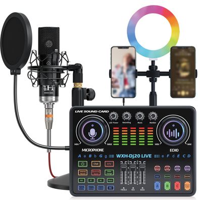 With 48V Microphone For Studio Live Sound Card Equipment Portable Dj20 Mixer Sound