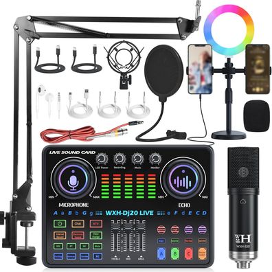 Portable Dj20 Mixer Sound Card With 48V Microphone For Studio Live Sound Card