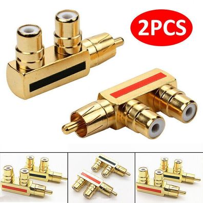 Premium Cinch Kupplung Splitter Y Adapter Chinch Kabel RCA Vergoldet Metall