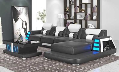 Ecksofa Ledersofa L Form Couch Sofa Schwarz Luxus Moderne Eckgarnitur
