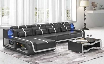 Design Ecksofa Couch L Form Liege Schwarz Ledersofa sofas Sofa couchen
