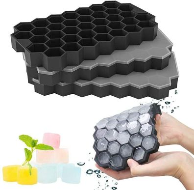 4x Eiswuerfelform Silikon Eiswuerfelbehaelter 37-Gitter Ice Tray Cube Mit Deckel