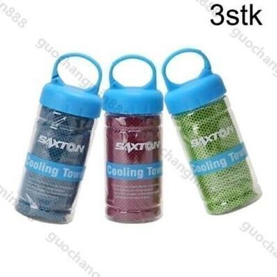 3* Sporthandtuch Fitness Cooling Towel mit Flasche Abkuehlung kuehlendes Handtuch
