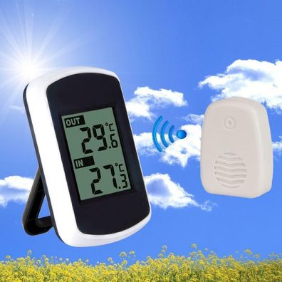 Digital Wetterstation Innen Außen Thermometer Wireless Funk mit Außenfuehler DE