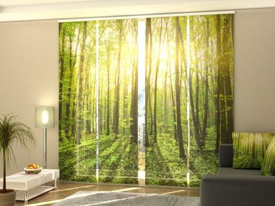 Foto-Schiebegardine Sonne im Wald, Flächenvorhang mit Motiv, Fotodruck, auf Maß