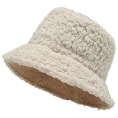 Beige Lammwolle Hut - Frauen Teddy Fell Hüte Fischerhüte Eimerhüte Bucket Hats