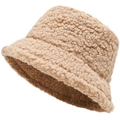Khaki Lammwolle Hut - Frauen Teddy Fell Hüte Fischerhüte Eimerhüte Bucket Hats