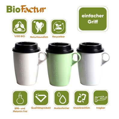 Biofactur Kaffeebecher to go, Coffee-to-go Becher mit auslaufsicherem Deckel, 350 ml