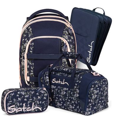 satch pack Schulrucksack Set 4tlg, Bloomy Breeze + Blau, Mädchen & Jungen