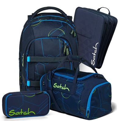 satch pack Schulrucksack Set 4tlg, Blue Tech + Blau, Mädchen & Jungen