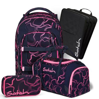 satch pack Schulrucksack Set 4tlg, Pink Supreme + Schwarz, Mädchen & Jungen