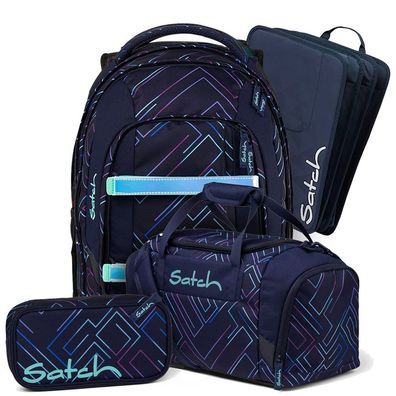 satch pack Schulrucksack Set 4tlg, Purple Laser + Blau, Mädchen & Jungen