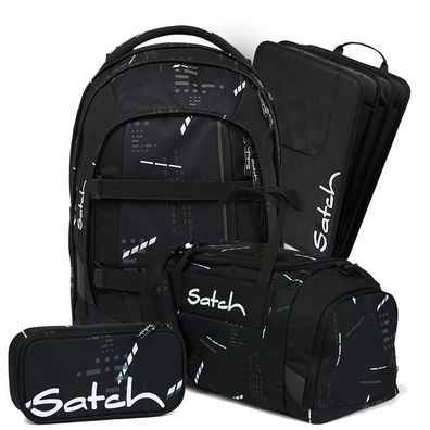 satch pack Schulrucksack Set 4tlg, Ninja Matrix + Schwarz, Mädchen & Jungen