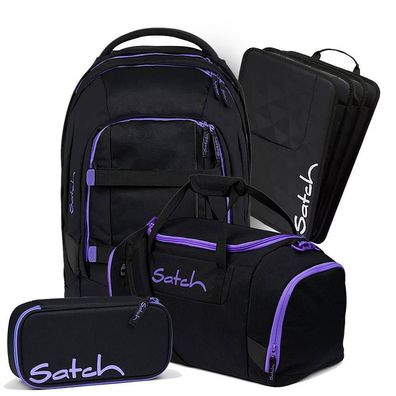 satch pack Schulrucksack Set 4tlg, Purple Phantom + Schwarz, Mädchen & Jungen
