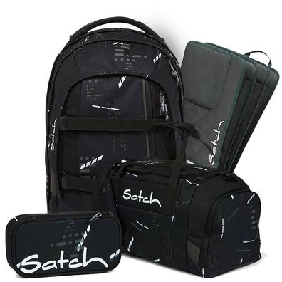 satch pack Schulrucksack Set 4tlg, Ninja Matrix + Grey, Mädchen & Jungen