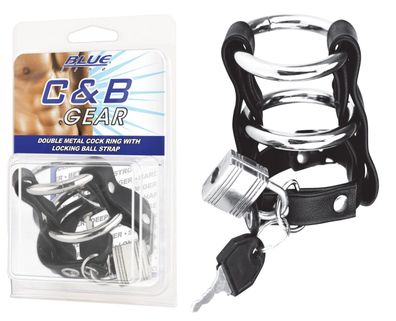 BLUE LINE C&B GEAR Double Metal Cock Ring With Loc