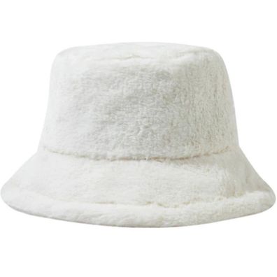 Weiße Teddy Fell Hut - Weiche Teddyfell Damen Hüte Fischerhüte Eimerhüte Bucket Hats