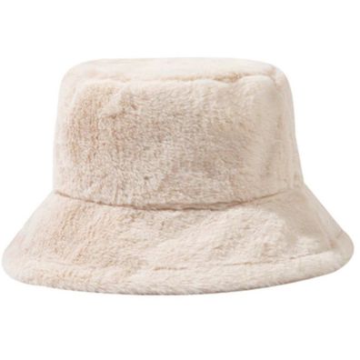 Beige Teddy Fell Hut - Weiche Teddyfell Damen Hüte Fischerhüte Eimerhüte Bucket Hats