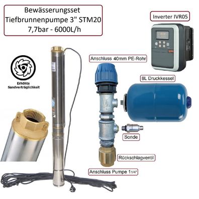 3" Tiefbrunnenpumpe 6000L/ h - 7,7bar Inverter IVR05 intelligente Pumpensteuerung