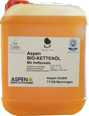 5 Liter ASPEN BIO Sägekettenöl Kettenöl Kettensäge Öl