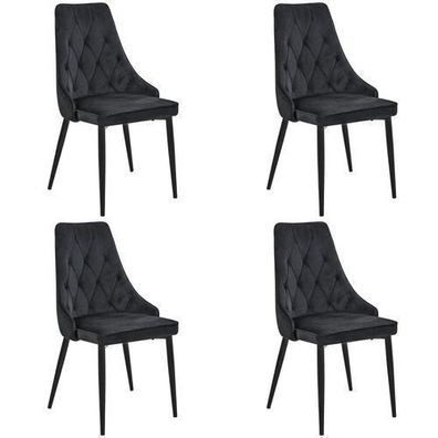 Esszimmerstühle mit Samt 4er Set AKORD SJ.054 Stuhl aus Velours in Schwarz