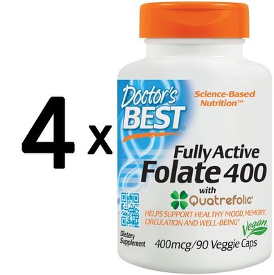 4 x Fully Active Folate 400 with Quatrefolic - 90 vcaps