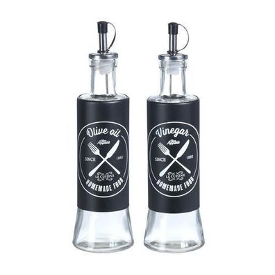 2 tlg. Set Flasche für Öl und Essig 2cm x 300 ml Glas transparent Modern 24cm x 6,5cm