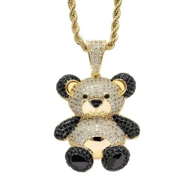 Teddybär Schmuck Halsketten - Glücksanhänger in Gold mit Zirkonia-Kristallen