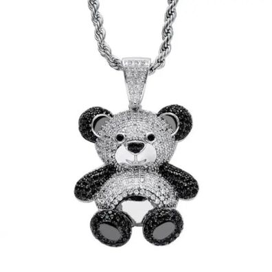 Teddybär Schmuck Halsketten - Glücksanhänger in Silber mit Zirkonia-Kristallen