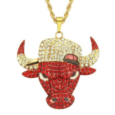 Rote Bull Schmuck Halskette in Gold - Styling Bulls Halsketten mit Zirkoniakristallen