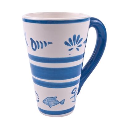 Trinkbecher Sea, blau-weiße Keramik im 3er Set