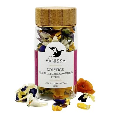 Vanissa Sonnenwende - Essbare Stiefmütterchen Blüten im Glasbehälter