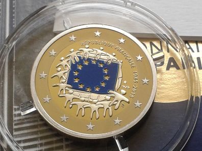 Original 2 euro 2015 PP Frankreich EU Flagge coloriert Farbmünze belle epreuve