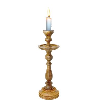 Kerzenständer 'Mia' - Nostalgischer Holz-Kerzenhalter, Geschnitzt und Schön 12x41cm