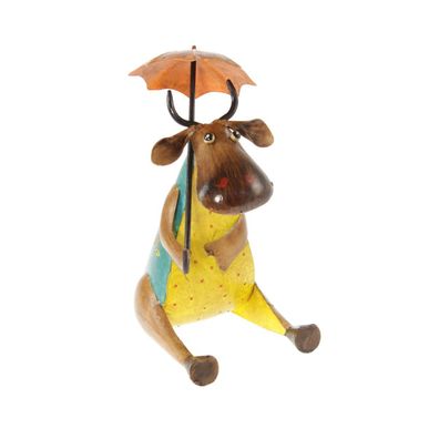 Metall-Kuh mit Regenschirm, 21 x 13 x 30 cm, mehrfarbig