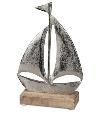 formano Maritimes Dekoobjekt Segelboot 16cm - Silbern Aluminium und Mango Holz