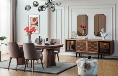 Stilvolle Essgruppe Exklusiver Holztisch Designer Sideboard Stühle 10tlg