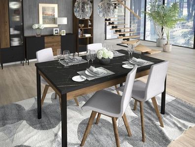 BETTSO Klapptisch Tisch Prestigo 160 bis 240 Schwarze Marmor + Nussbaum