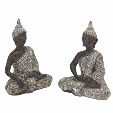 Zwei Buddha Figuren sitzend in Meditation "Mystic Buddha" 2 Stck 17 cm