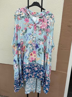 tolles Tunika Kleid in Blau mit Blumenmuster Größe 38 - 42/44