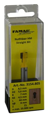 FAMAG HM-T-Nutfräser M10 D17,5/10,6 B7/8,5 GL48 mm SØ8 mm ohne Anlauflager