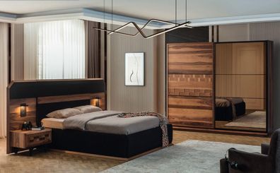Exquisite Schlafzimmer Garnitur Edles Doppelbett 2x Holz Nachttische