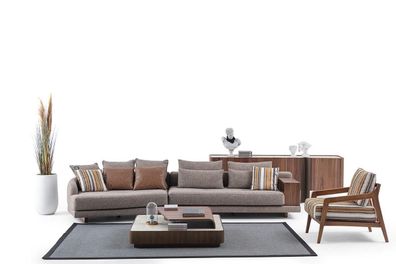 Exklusive Wohnzimmer Couchgarnitur Stoffsofa Holz Couchtisch Sideboard