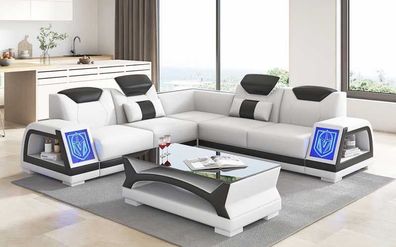 Eckgarnitur Ecksofa L Form Ledersofa Sofa Couch Weiß Luxus Design Couchen