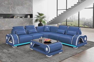 Ecksofa Ledersofa L Form Couch Sofa Blau Luxus Moderne Eckgarnitur Couchen