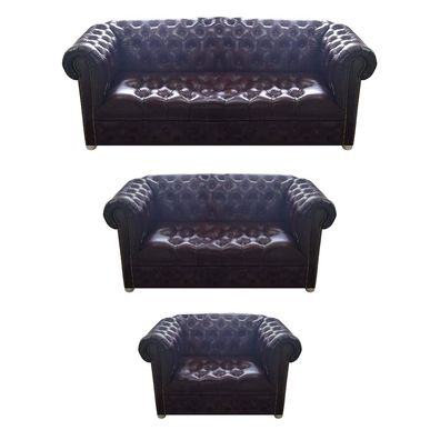Luxus Leder Komplett Chesterfield Braun Sofa Einrichtung Wohnzimmer Couch Sessel