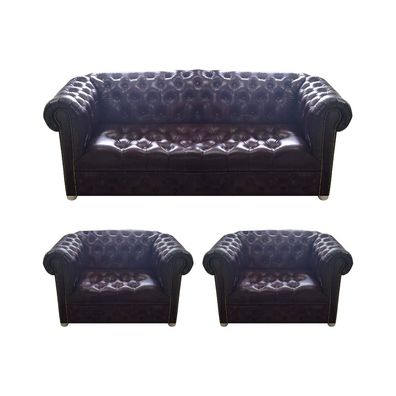 Chesterfield Design Luxus Polster Sofa Couch Sitz Garnitur 2x Sessel Leder