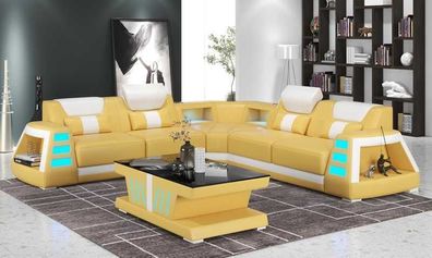 Luxus Ecksofa Ledersofa L Form Couch Sofa Gelb Couchen Eckgarnitur