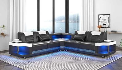 Couch Schwarz Ecksofa Ledersofa L Form Sofa Moderne Eckgarnitur LED